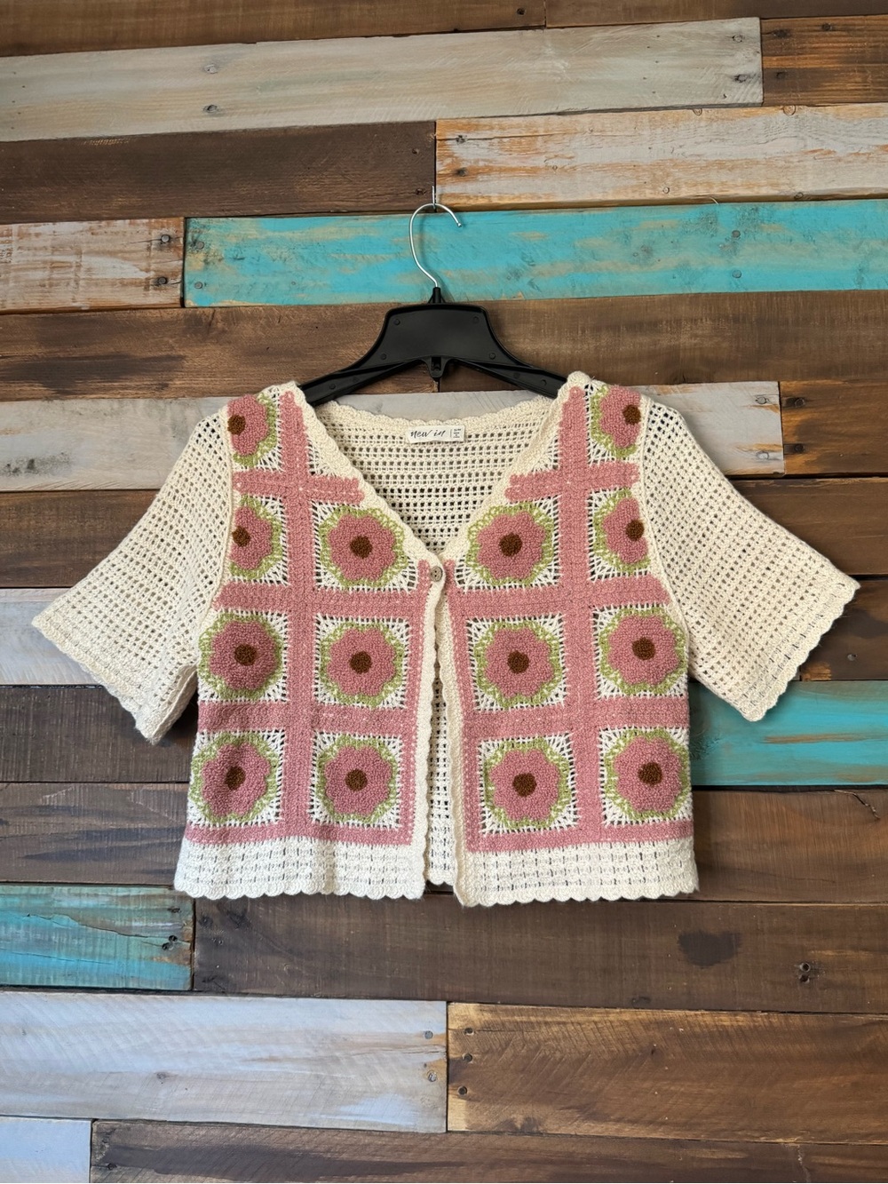 NEW IN Boho Granny Square Floral Crochet Cardigan Crop Top | Size S/M